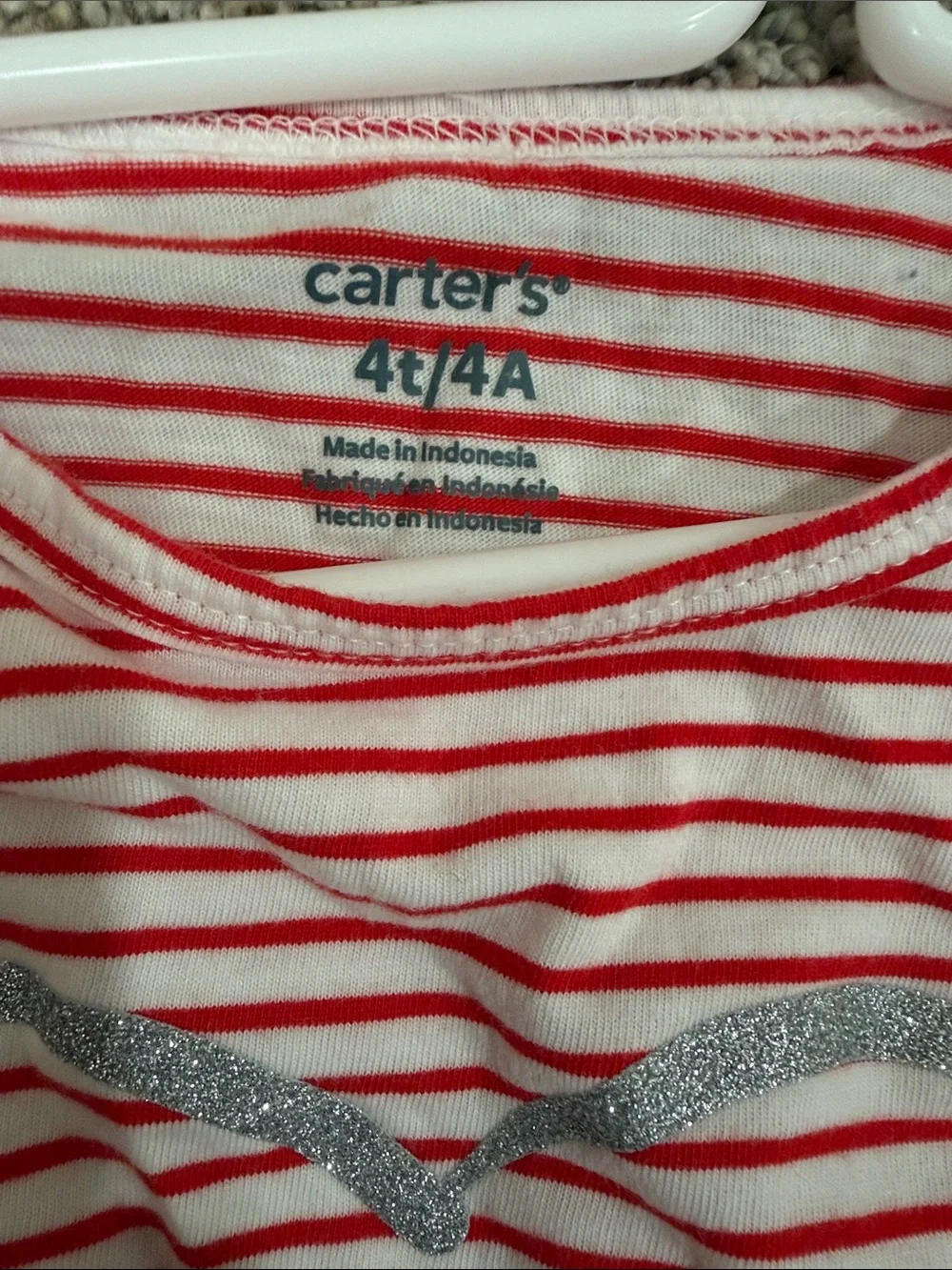 Carter's Red and White Striped Long-Sleeve Top with Silver Heart